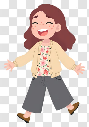 Joyful Girl - Smiling Child In Beige Cardigan Transparent PNG