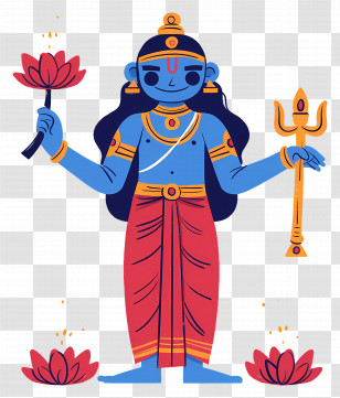 Vishnu - Hindu Deity With Trident And Lotus Illustration Transparent PNG