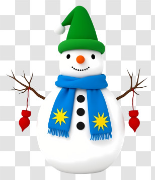 Christmas Snowman - Cheerful Snowman With Green Hat Transparent PNG