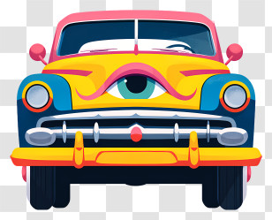 Car With Eyes - Colorful Cartoon Car With Eye Transparent PNG