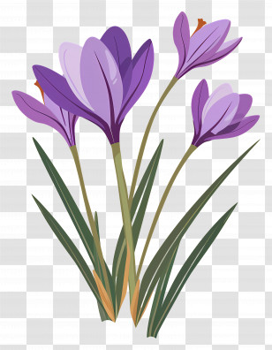 Saffron Flowers - Illustration Of Beautiful Purple Crocus Flowers Transparent PNG