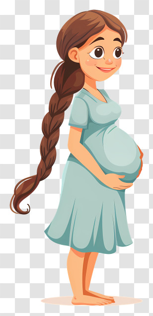 Pregnant Woman Cartoon - Cartoon Pregnant Woman With Braided Hair Transparent PNG