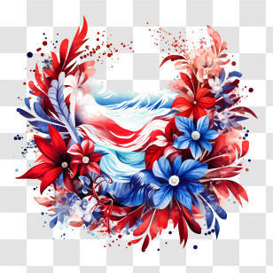 Costa Rica Independence Day - Red And Blue Floral Frame With Water Element Transparent PNG