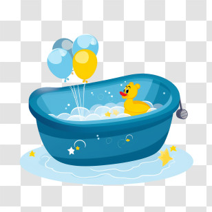 Baby Bath Tub - Fun Bathtub With Duck And Balloons Transparent PNG