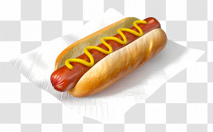 Hot Dog - Hotdog With Mustard On Bun Transparent PNG