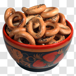 Pretzel - Bowl Of Bagels With Poppy Seeds Transparent PNG