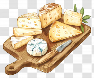 Cheese Board - Assorted Cheese Displayed On Cutting Board Transparent PNG