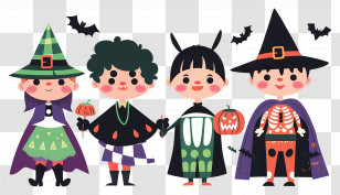 Halloween Kids - Children In Colorful Halloween Costumes Transparent PNG