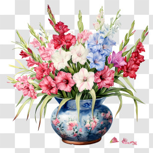 Gladiolus - Colorful Flower Vase Arrangement Transparent PNG
