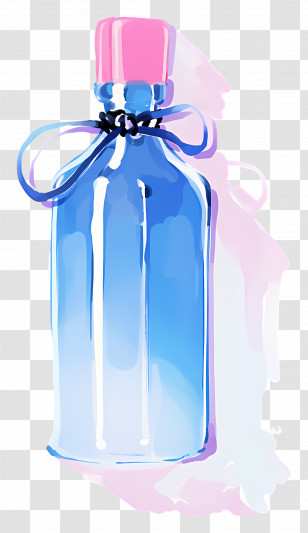 Watercolor Bottle - Watercolor Blue Bottle With Pink Cap Transparent PNG