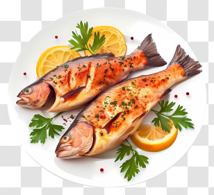 Cartoon Fish Dish - Grilled Fish With Lemon And Parsley Transparent PNG