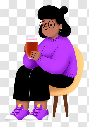 Woman Drinking - Seated Character Enjoying A Drink Transparent PNG