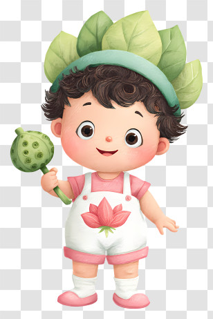 Cute Cartoon Toddler - Leaf Hat Child Character Transparent PNG