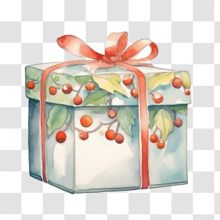 Christmas Gift Box
 - Holiday Gift Box With Holly Decoration Transparent PNG