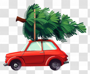 Christmas Tree On Car - Red Car Carrying A Christmas Tree Transparent PNG