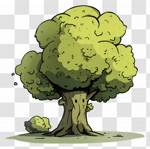 Cartoon Tree - Cartoon Green Tree With Bushy Foliage Transparent PNG
