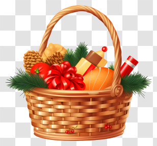 Basket - Holiday Gift Basket With Decorations Transparent PNG