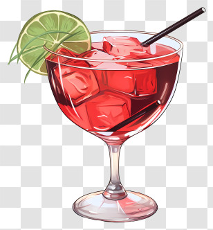 Cocktail - Red Cocktail With Lime Slice Transparent PNG