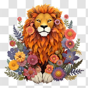 Lion - Lion With Decorative Flowers Art Transparent PNG