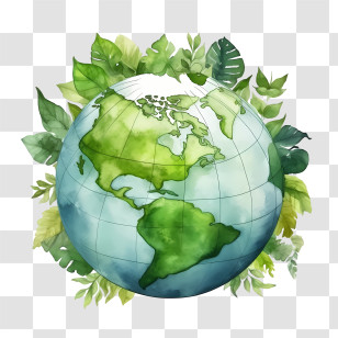 Green Planet - Earth Globe With Green Leaves Transparent PNG