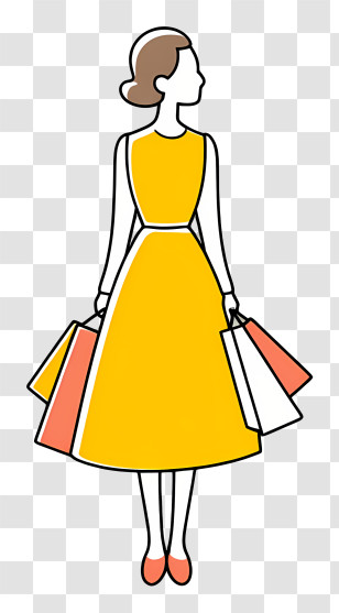 Woman Holding Shopping Bags - Woman In Yellow Dress Shopping Transparent PNG