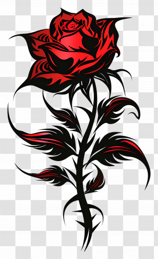Tribal Rose Tattoo - Red Rose Tattoo Illustration With Thorns Transparent PNG