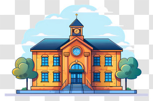 School Building - Cartoon Illustration Of A School Building Transparent PNG