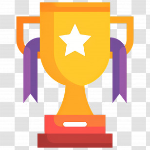 Trophy Cup - Yellow Trophy With Ribbons Illustration Transparent PNG