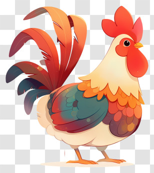 Kawaii Chicken - Colorful Rooster Illustration Transparent PNG