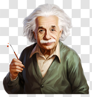Realistic Style Albert Einstein Portrait - Illustration Of Thoughtful Scientist Holding Pen Transparent PNG