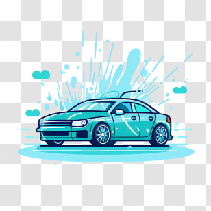 Car Wash - Blue Car With Splashes Of Water Illustration Transparent PNG