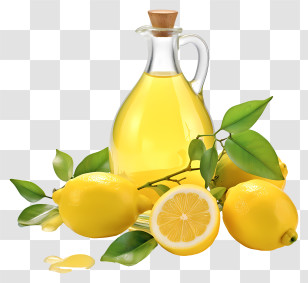 Lemon Oil - Fresh Lemons And Lemon Oil Bottle Transparent PNG