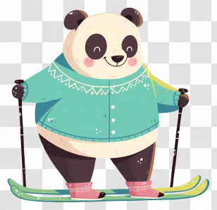 Panda Skiing - Cartoon Panda Skiing In Winter Illustration Transparent PNG