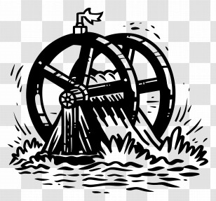 Water Wheel - Black And White Water Wheel Illustration Transparent PNG