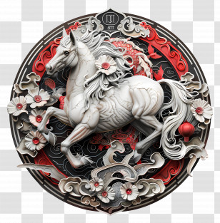 Chinese Zodiacs - White Horse With Floral Background Transparent PNG