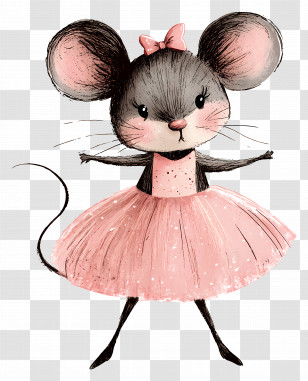 Ballet Mouse - Cartoon Mouse Wearing A Pink Dress Transparent PNG