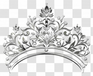 Tiara - Silver Floral Crown With Ornate Design Transparent PNG