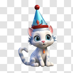 Christmas Cat - White Cartoon Kitten With Festive Party Hat Transparent PNG