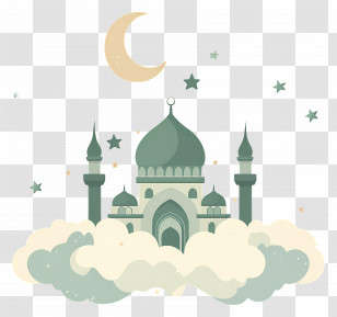 Masjid - Islamic Mosque With Crescent Moon Illustration Transparent PNG