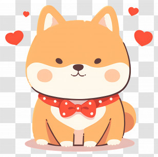 Shiba Inu - Cartoon Dog With Bowtie And Hearts Transparent PNG