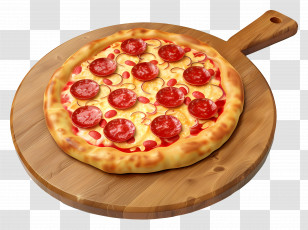 3d Pizza - Pepperoni Pizza On A Wooden Board Transparent PNG