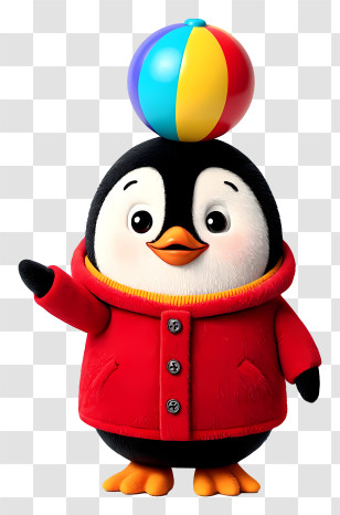 Cute Cartoon Penguin - Adorable Penguin In Red Jacket Transparent PNG