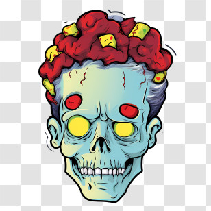 Zombie Skull - Cartoon Skull With Brains Illustration Transparent PNG