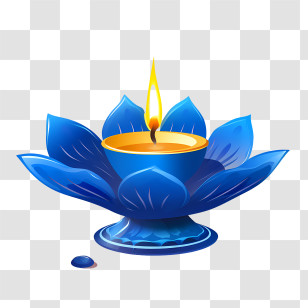 Deepavali
 - Blue Lotus Flower Candle Holder With Flame Transparent PNG