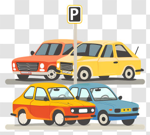 Parking - Colorful Cartoon Cars In Parking Lot Transparent PNG