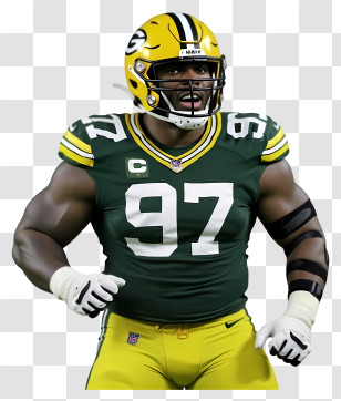 Kenny Clark - Football Player In Green And Yellow Uniform Transparent PNG