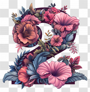 Number 2 - Floral Number 2 Design With Flowers Transparent PNG