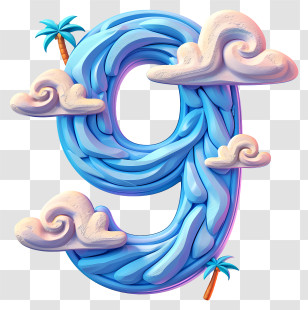 Number 9 - Blue Number 9 With Clouds And Palm Trees Transparent PNG