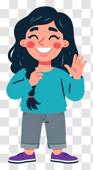 Woman Laughing - Cartoon Child Waving In Blue Sweater Transparent PNG