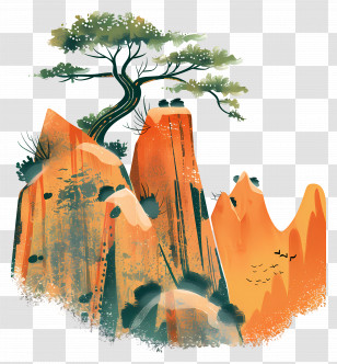 Mountain Tree - Mountain Landscape With Tree Artwork Transparent PNG